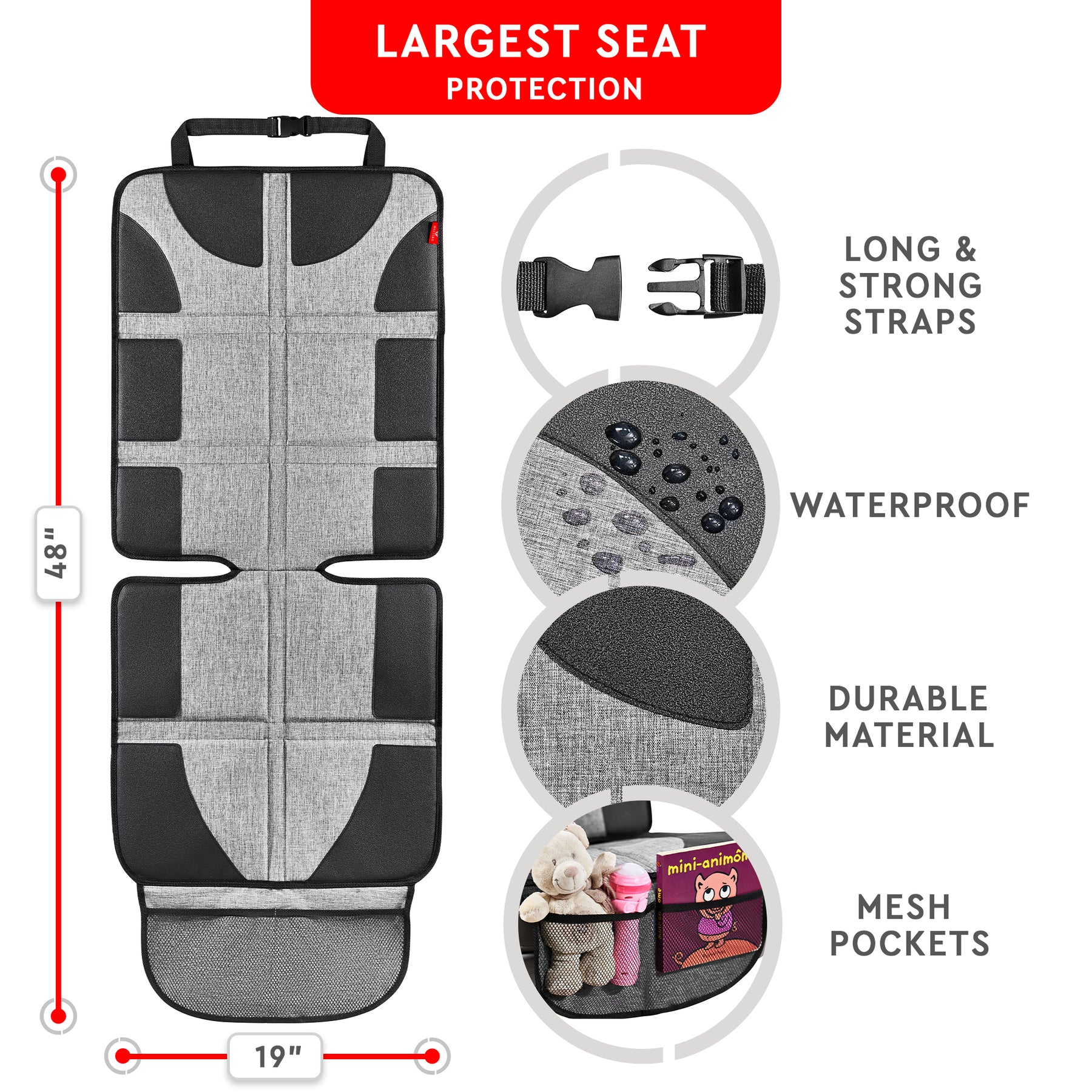 Helteko Car Seat Protector with Thickest Padding - Large Cover for Baby Carseat Safety - Waterproof & Stain Resistant Protective 300D Fabric - Child